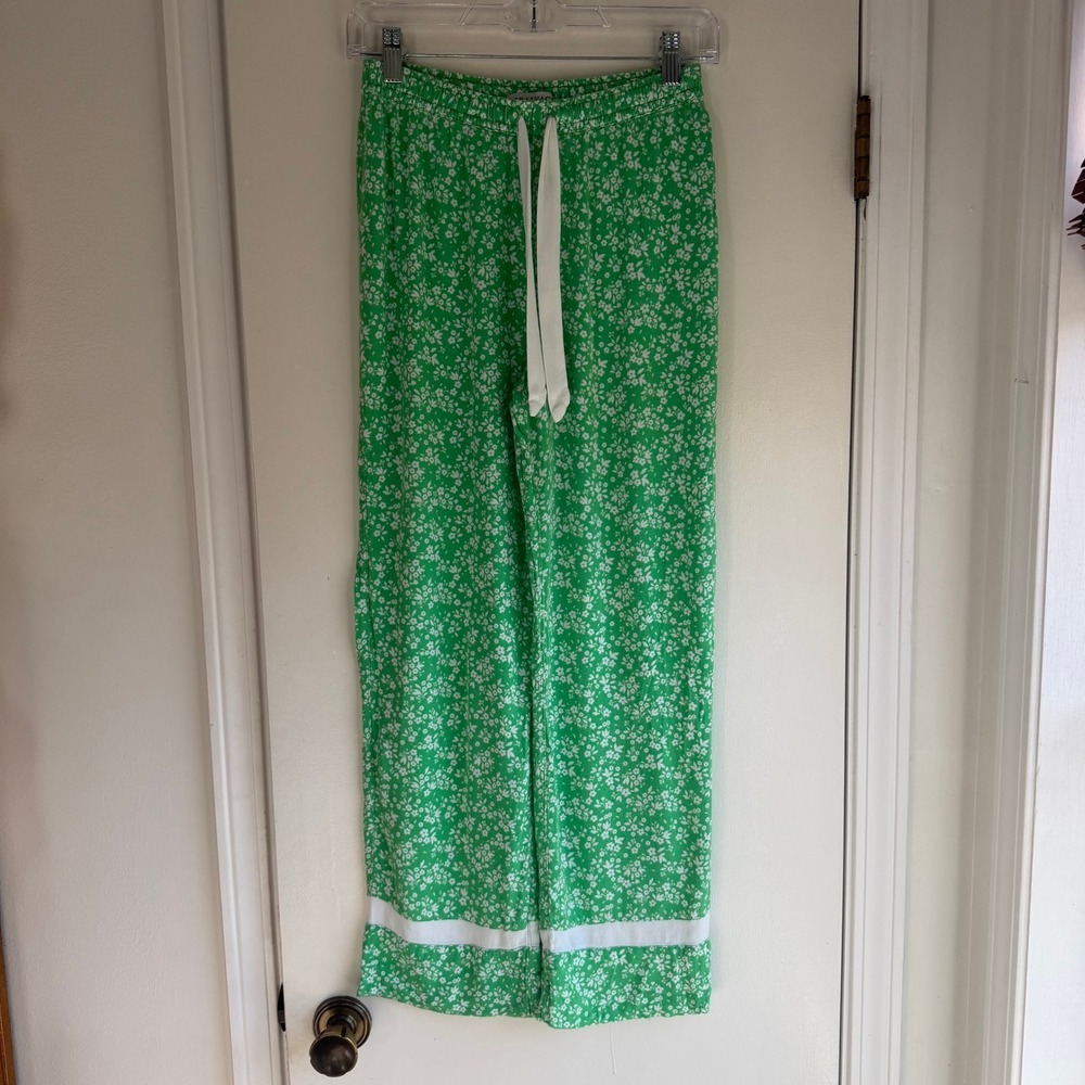 PJ Salvage Green Floral Wide Leg Pajama Pants XS Drawstring Lounge Sleepwear